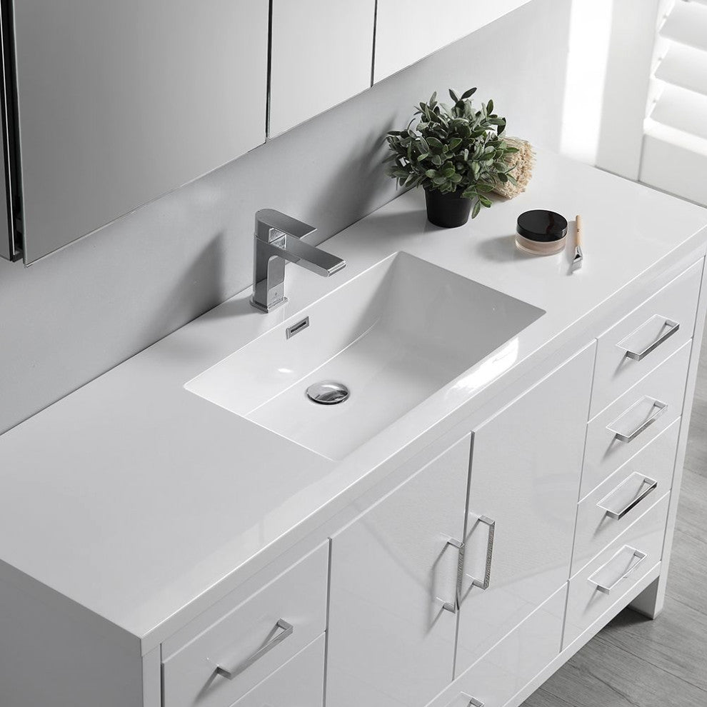 Imperia 60" White Single Sink Bathroom Vanity Set, Faucet-Fft3811ch