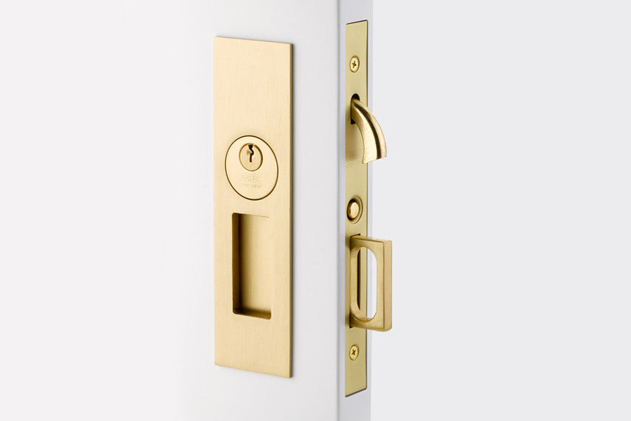 Emtek Keyed Mortise Privacy Pocket Door Lock With Satin Brass Finish