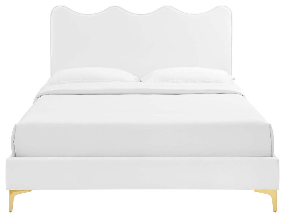 Current Performance Velvet Queen Platform Bed, White