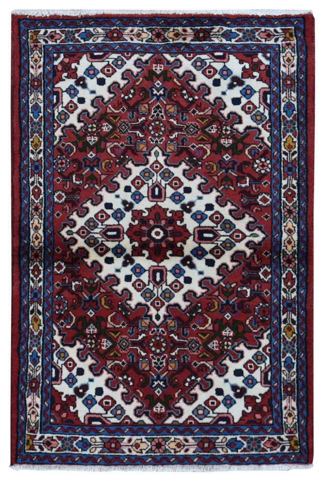 Maroon Red New Persian Hamadan Pure Wool Hand Knotted Oriental Rug 3'5" x 5'1"