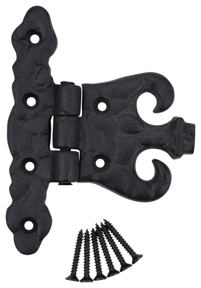 Black Cabinet Door Hinge Rust Resistant Wrought Iron Hinge, Pack of 12
