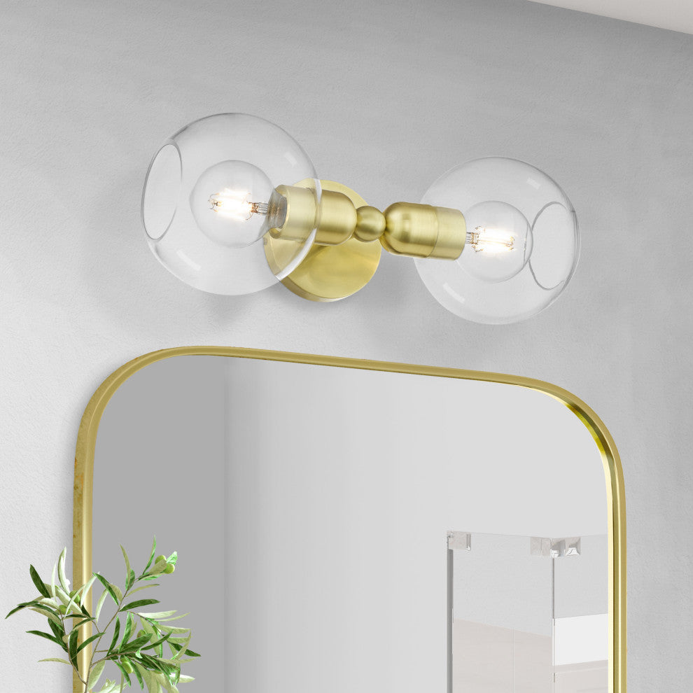 Downtown 2 Light Satin Brass Sphere Vanity Sconce