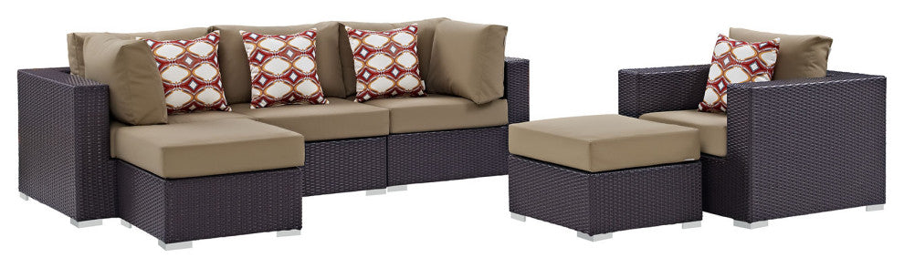 Espresso Mocha Convene 6-Piece Outdoor Patio Sectional Set