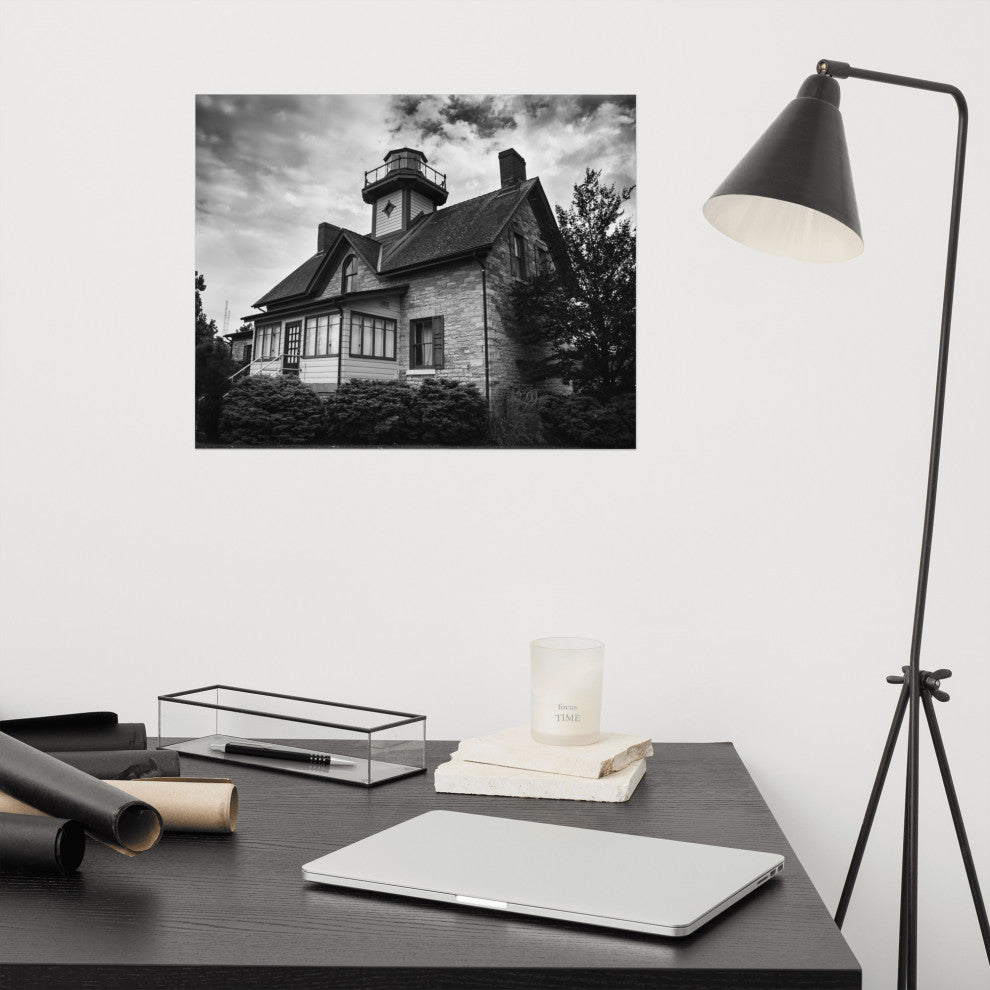 Cedar Point Lighthouse in Black and White Unframed Wall Art Prints, 16" X 20"