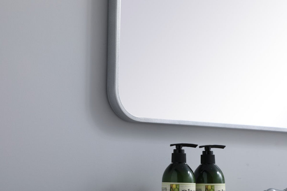 Ellis Soft Corner Metal Rectangular Mirror, Silver, 27"x40"