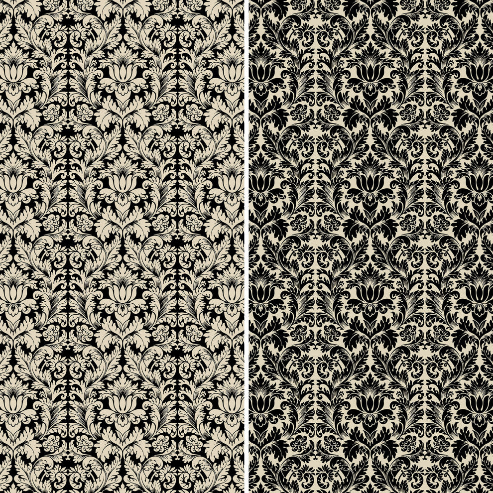 6' Tall Double Sided Ebony Damask Canvas Room Divider