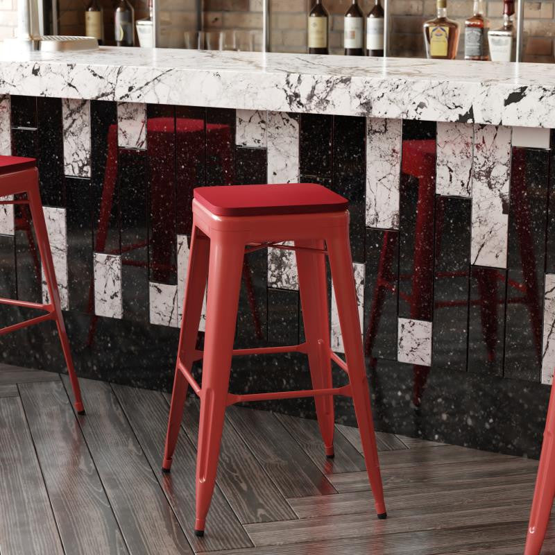 Kai Commercial Grade 30"H Metal Counter Stool, Red/Red