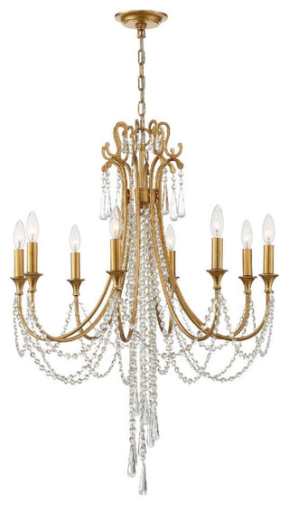Arcadia 8 Light Chandelier in Antique Gold with Hand Cut Crystal