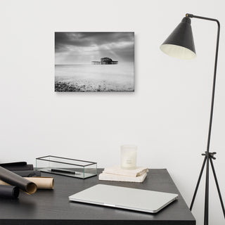 Abandoned West Pier Coastal Seascape Black & White Photo Canvas Art Print, 12" X 16"