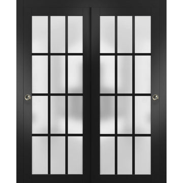 Sliding Bypass Doors 60 x 84, Felicia 3312 Matte Black Frosted Glass