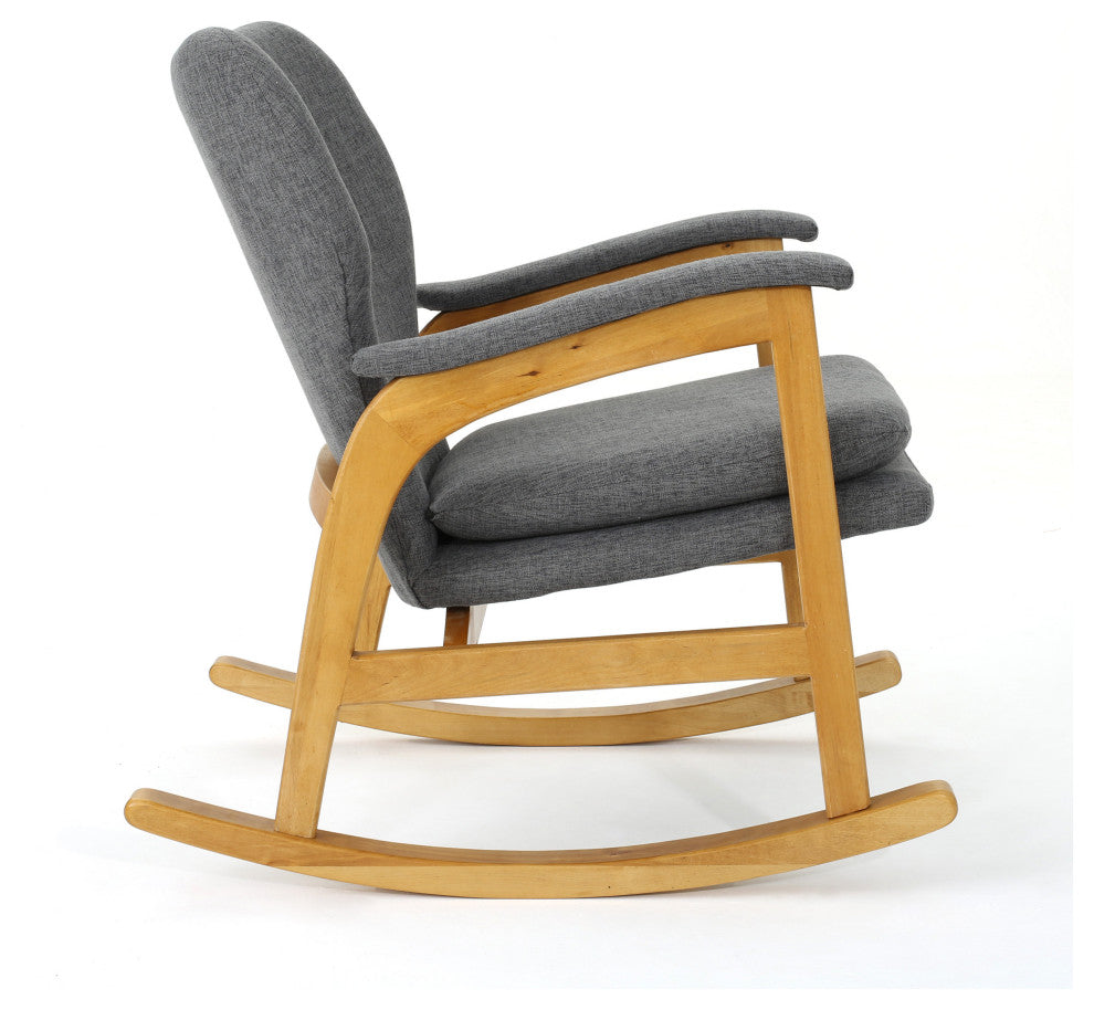 GDF Studio Bethany Mid Century Fabric Rocking Chair, Gray