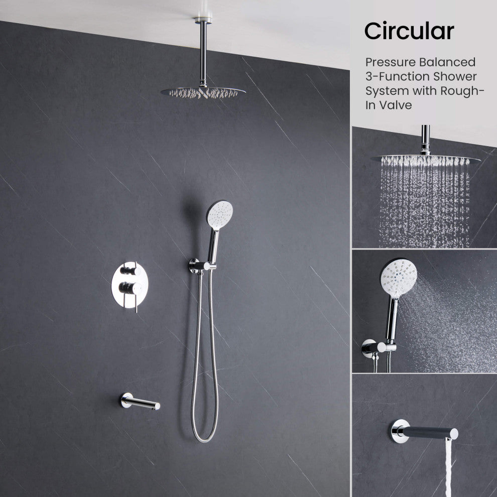 Ceiling Mounted 3-Function Shower System, Rough, Valve, Chrome
