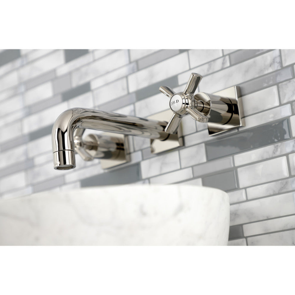 Kingston Brass KS6126ZX Two-Handle Wall Mount Bathroom Faucet, Polished Nickel