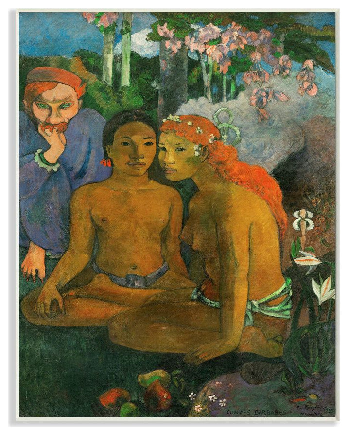 Tropical Landscape Native Figures Classic Painting, 10"x15"