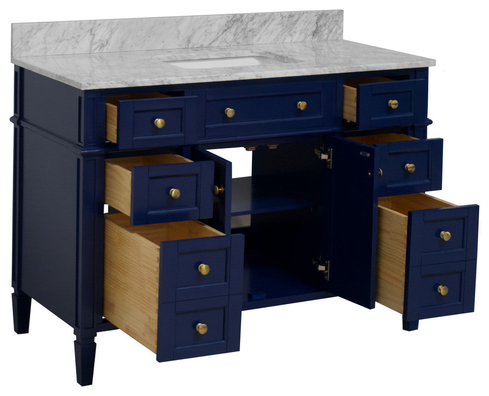 Hailey 48" Bathroom Vanity, Royal Blue, Carrara Marble