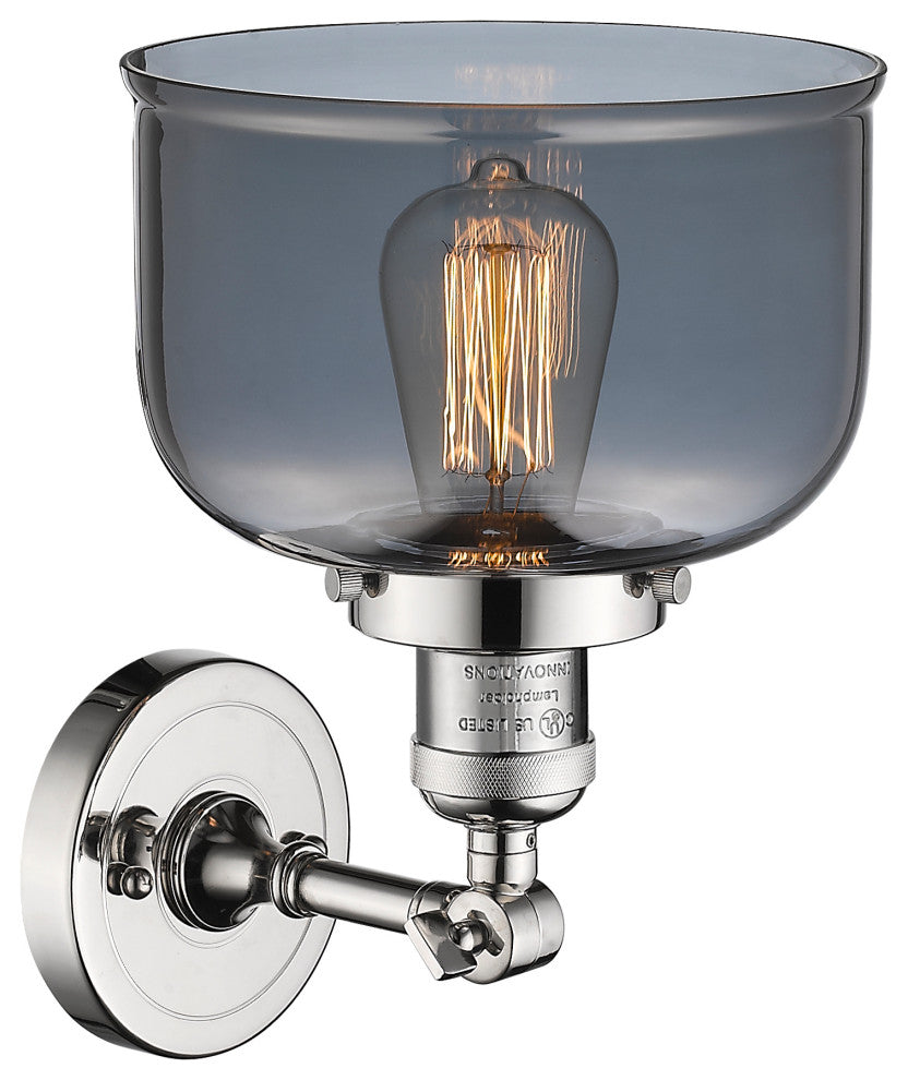 Large Bell 1-Light Sconce, Smoked Glass, Polished Nickel