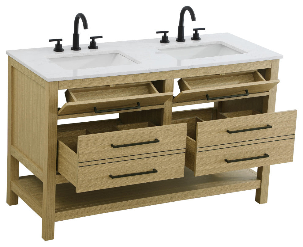 Home Living 60" Double Bathroom Vanity, Honey Brown