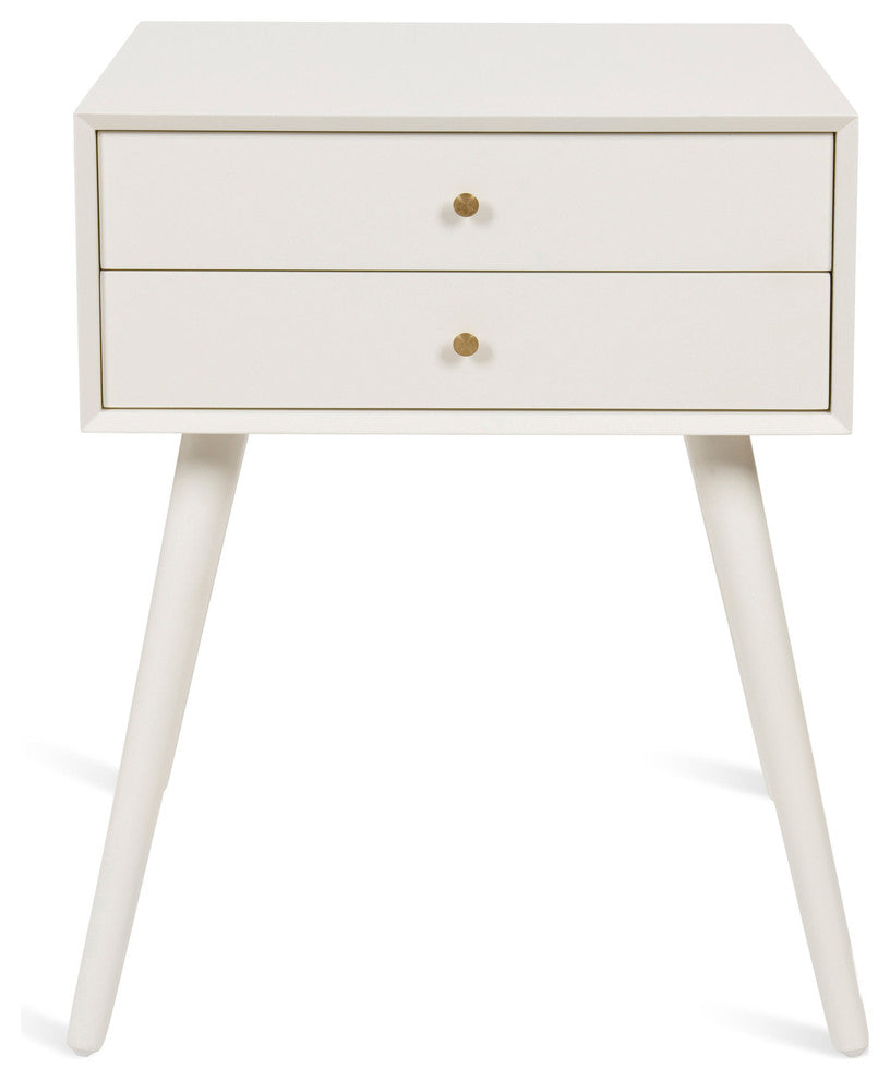 Finco Two Drawer Wood Nighstand Side Table, White