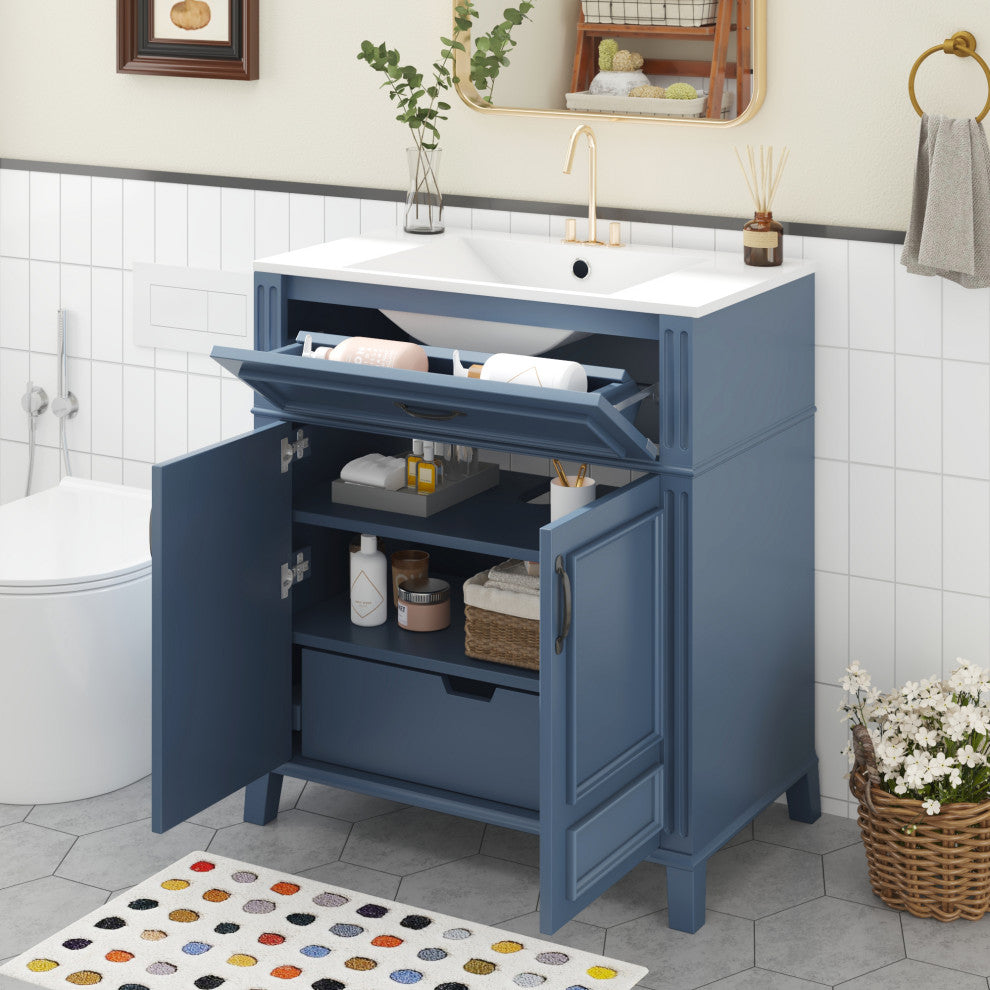 30 inches Freestanding Bath Vanity Set, Blue, Integrated Ceramic Sink