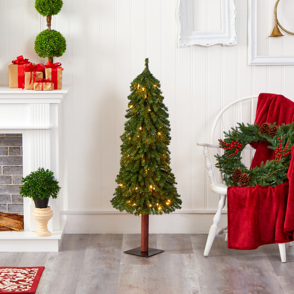 4' Grand Alpine Faux Xmas Tree W/Lights & 361 Bendable Branches W/Natural Trunk
