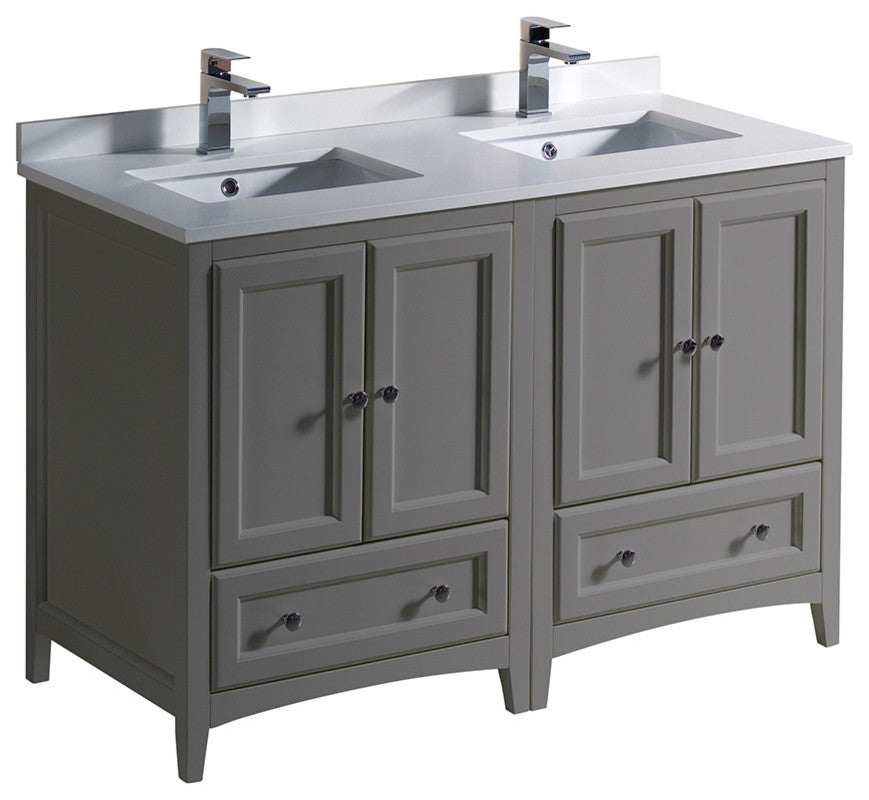 Oxford Double Sink Bathroom Cabinets With Top and Sinks, Gray, 48"