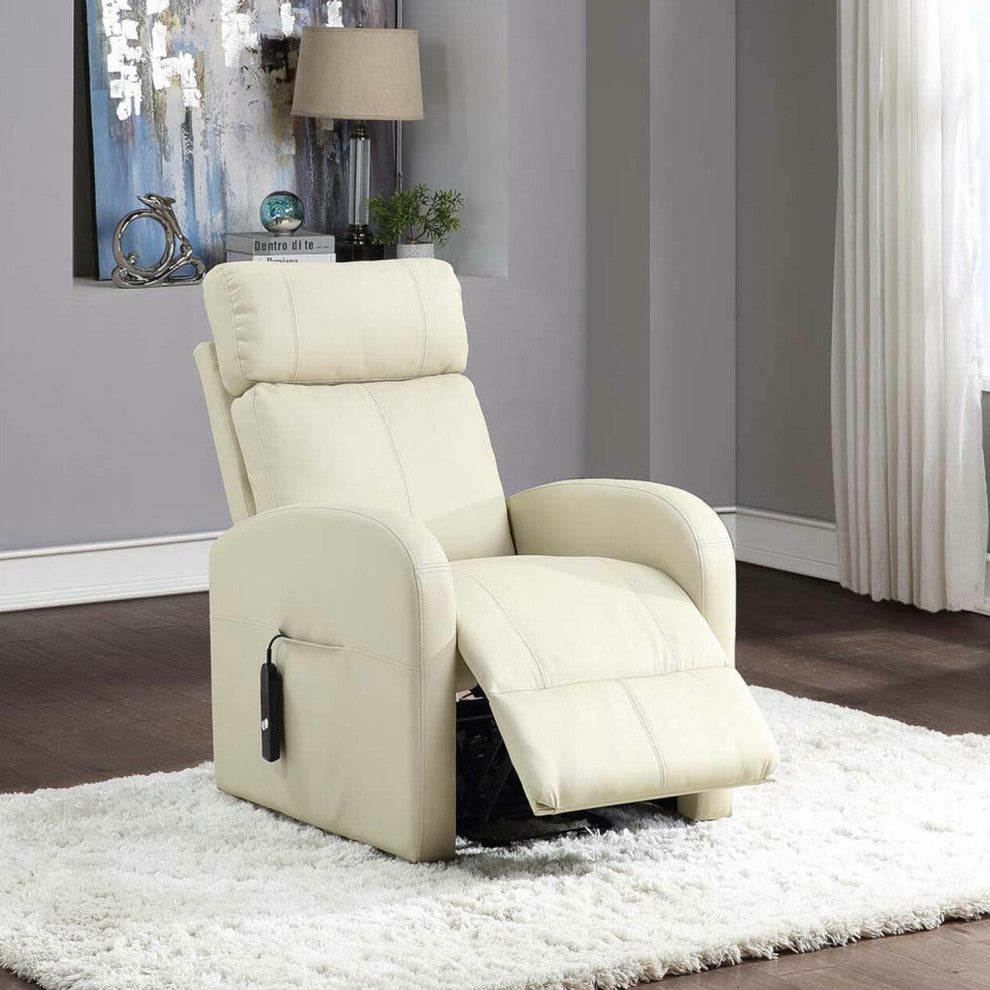 Faux Leather Upholstered Power Lift Recliner, Beige