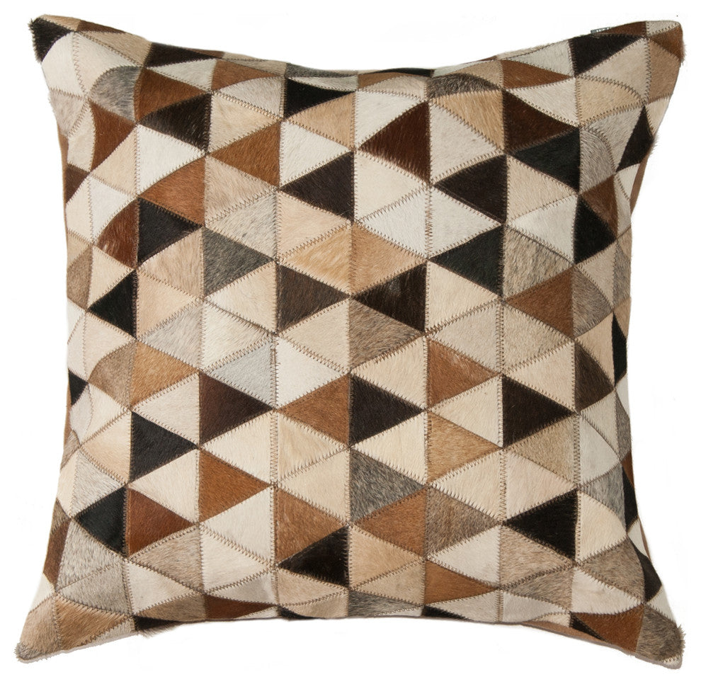 22"x22" Torino Classic Large Mosaik Cowhide Pillow, Tricolor
