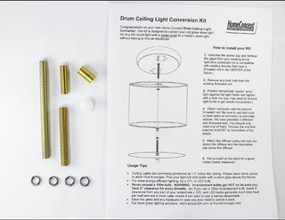 Moderne Flush Mount Conversion Kit 16"w White Linen Drum Lampshade