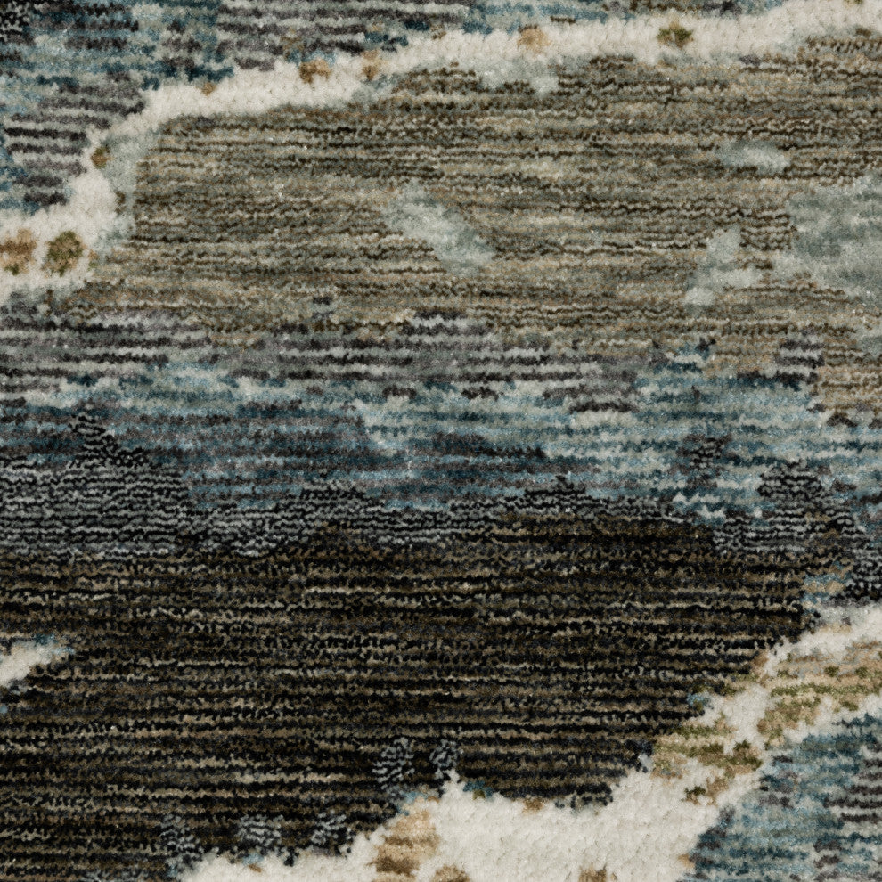 Easely Modern Abstract Waves Blue/ Green Area Rug, 2'3" x 7'6"