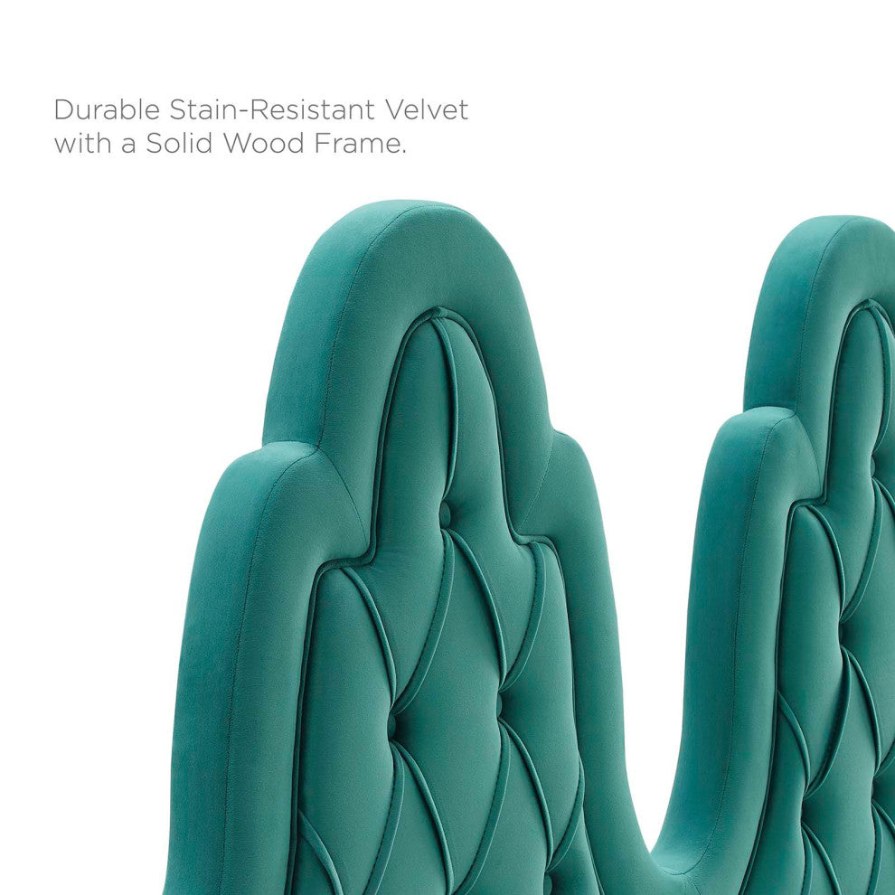 Tufted Platform Bed Frame, Twin Size, Velvet, Teal Blue, Modern Contemporary