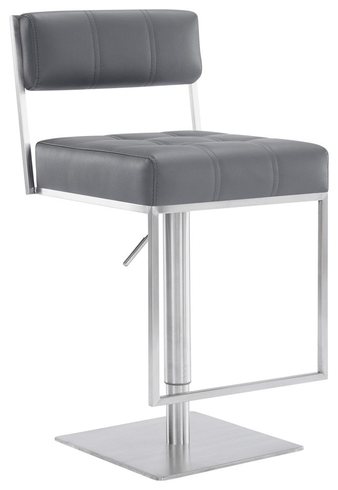 Kylee Swivel Barstool in Faux Leather, Gray