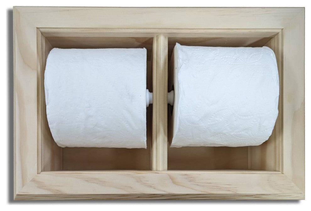Bayshore Recessed Solid Wood Double Toilet Paper Holder 13.25 X 8.5, Unfinished