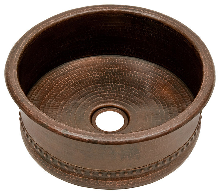 15" Round Bar Vessel Tub Sink, 2" Drain Opening, Drain & Accessories