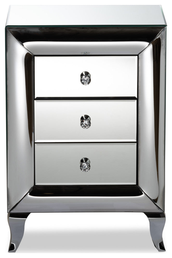 Pauline Contemporary Glam and Luxe Mirrored 3-Drawer Nightstand