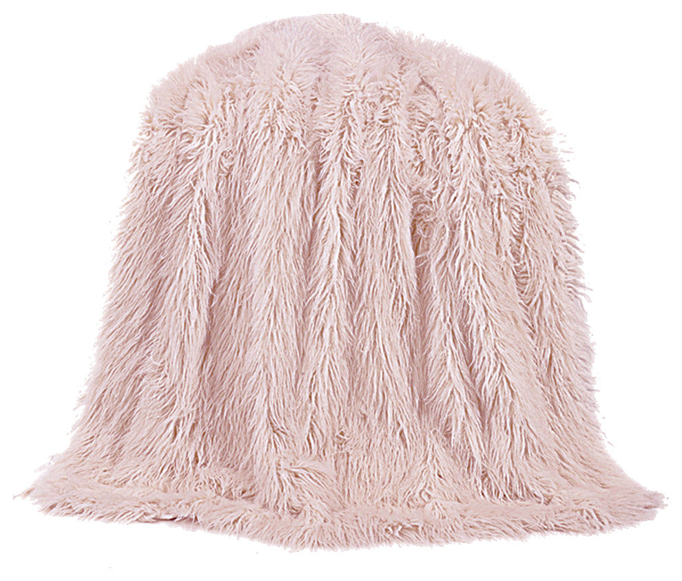 Mongolian Faux Fur Throw Blanket, 50"x60", Blush
