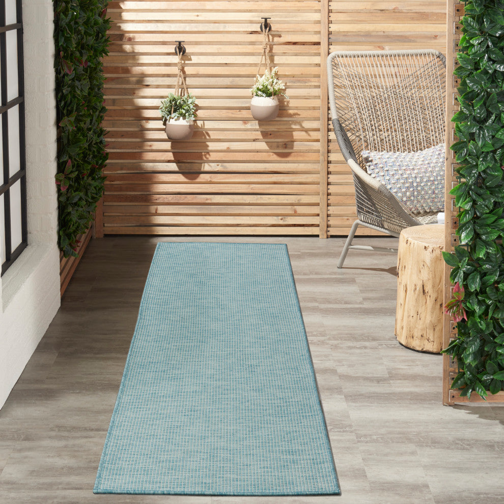 Nourison Positano Contemporary Area Rug, Aqua, 2'2"x10' Runner