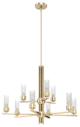 Gatz Alturas Gold, Ribbed Glass 9 Light 2-tier Chandelier Ceiling