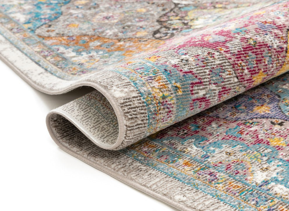 Bleecker St Gaia Multi Bohemian Vintage Floral Border Rug, 2''7"x9''6" Runner