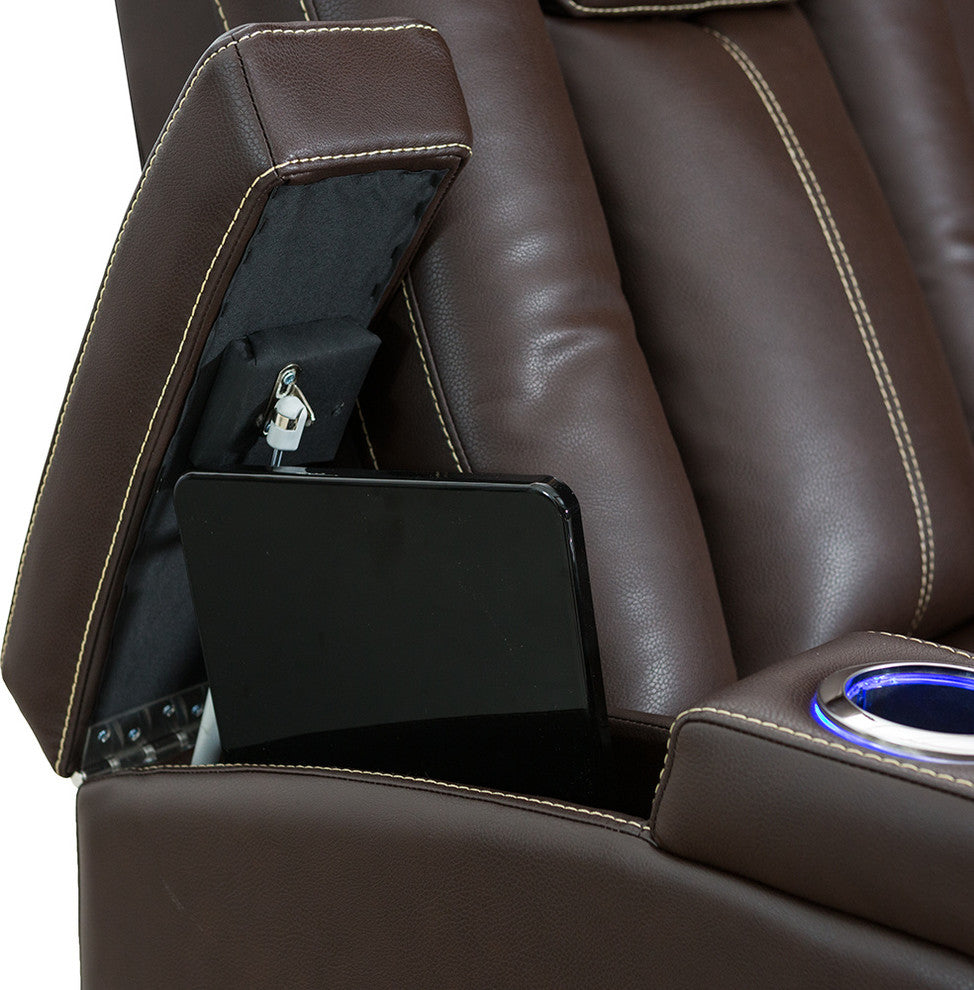 Seatcraft Republic Leather Home Theater Seating Power Loveseat, Brown
