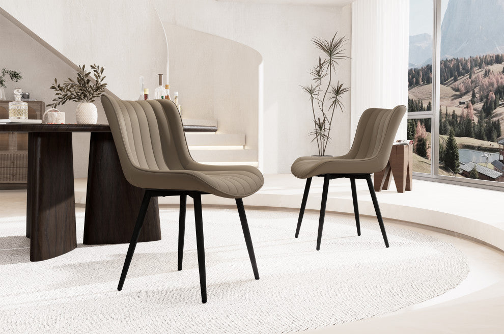 Younike Dining Chair Set of 2, Liner Pattern Faux Leather, Khaki