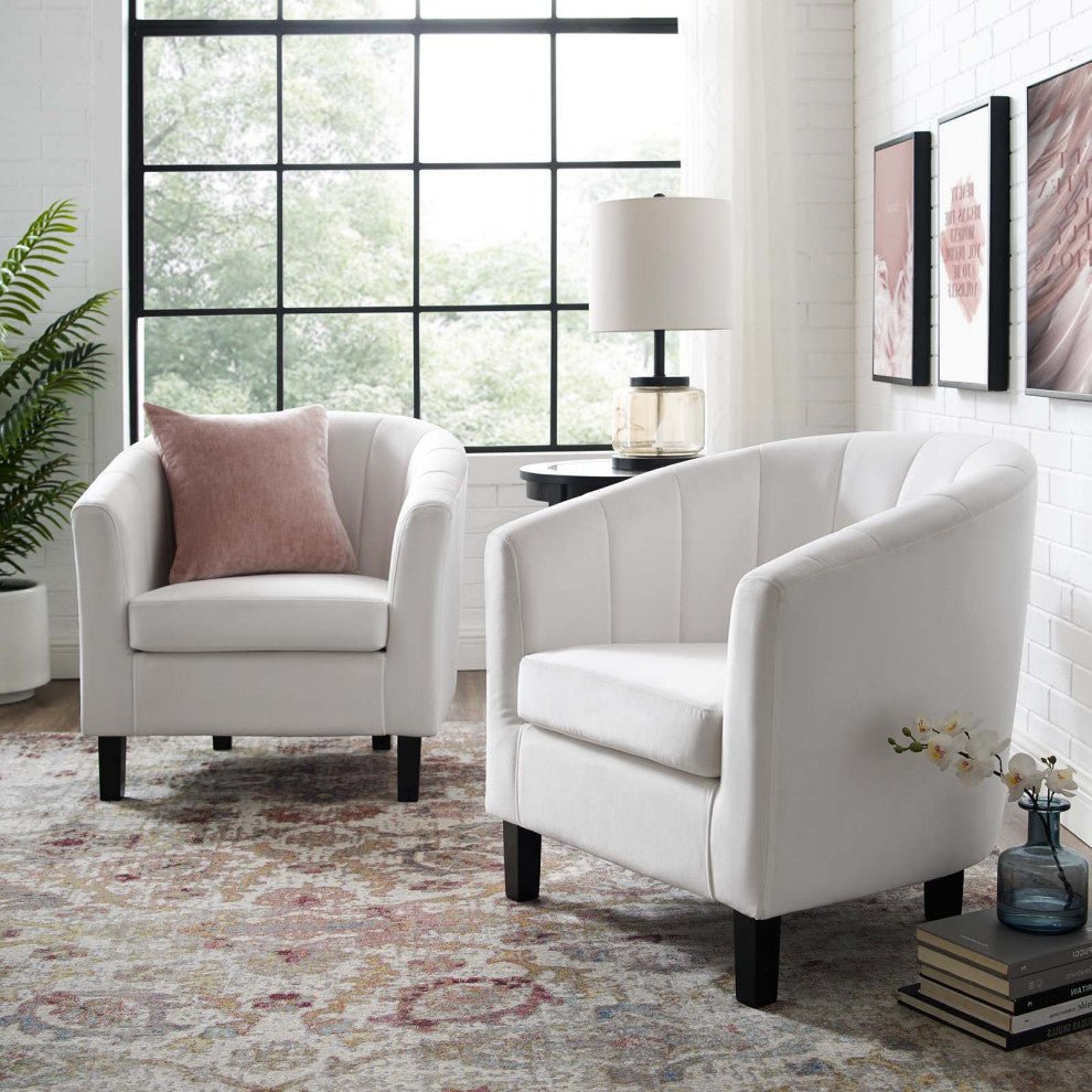 Tufted Armchair Accent Chair, Set of 2, Velvet, White, Modern, Lounge