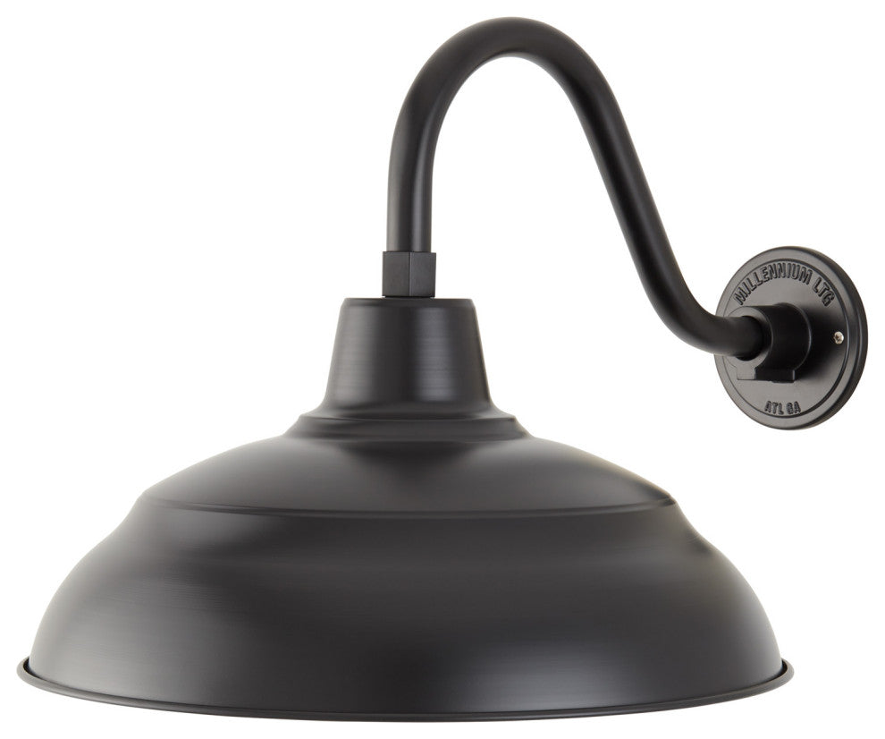 1 Light 17 in. Satin Black RLM Warehouse Barn Light Shade with 15" Gooseneck