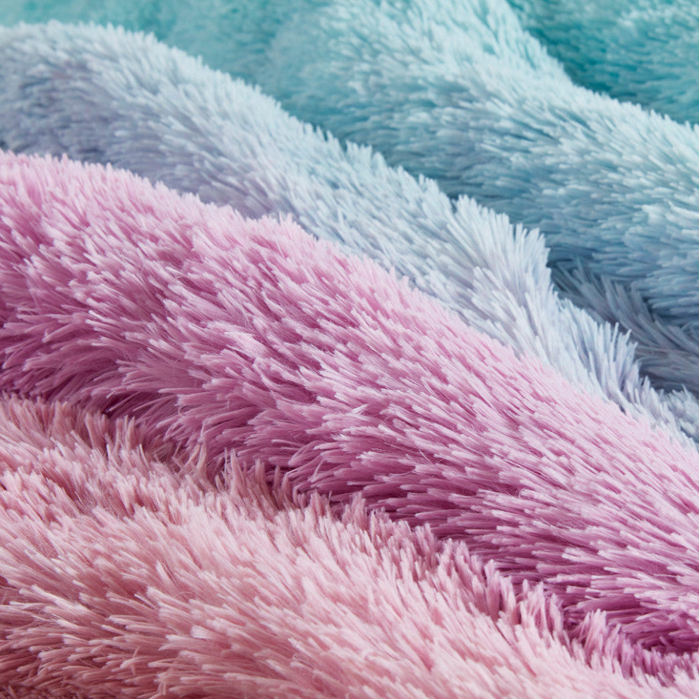 Mi Zone Primrose Ombre Shaggy Faux Fur Comforter Set, Purple Multi