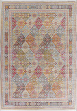 Garden Design Vintage Geometric Border Distressed Area Rug, Round 10 X 10 Ft.