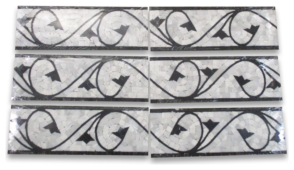Marble Mosaic Border Listello Accent Tile Agean Bianco 5x14.5 Polished, 1 piece