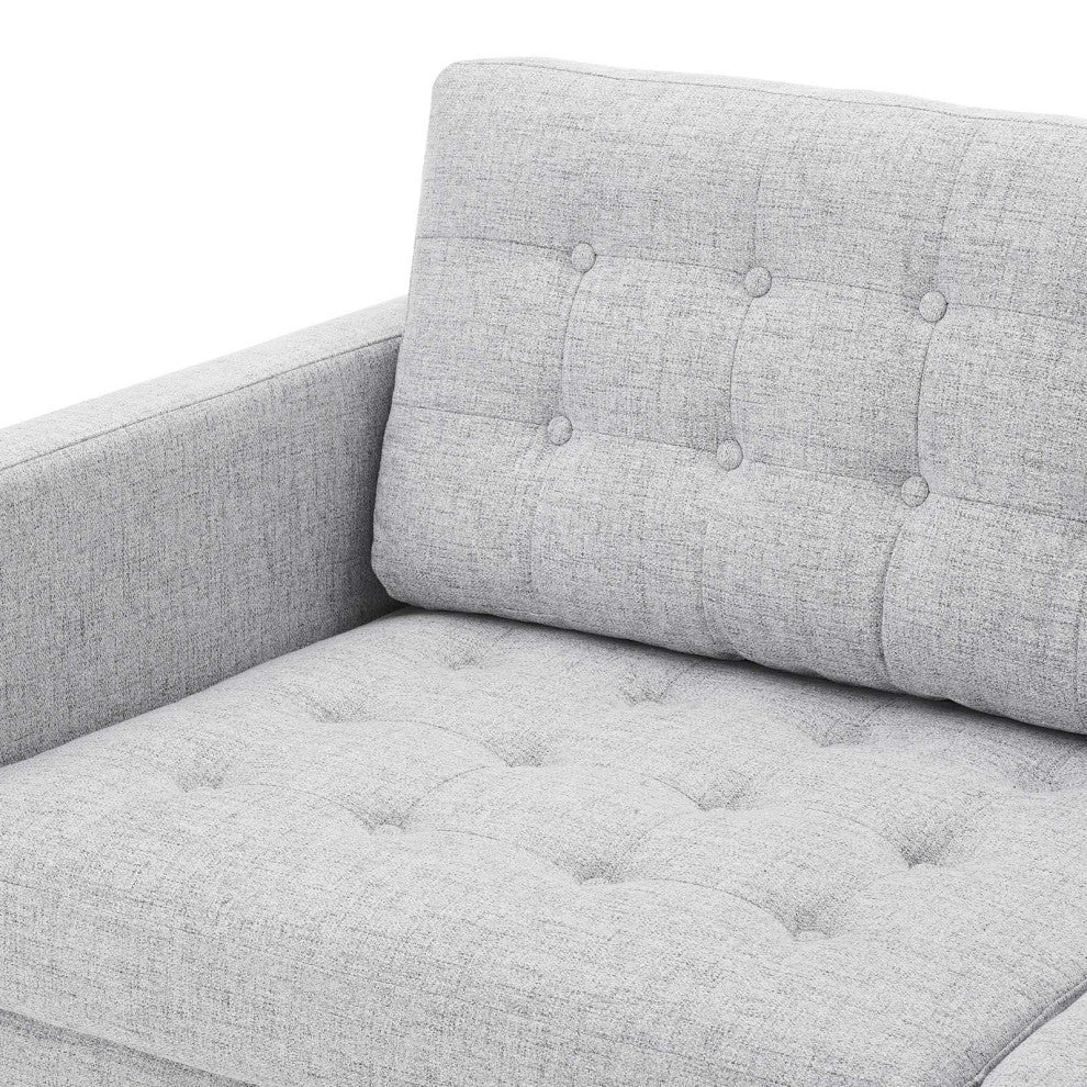 Tufted Sofa, Fabric, Gray, Modern, Living Lounge Hotel Lobby Hospitality