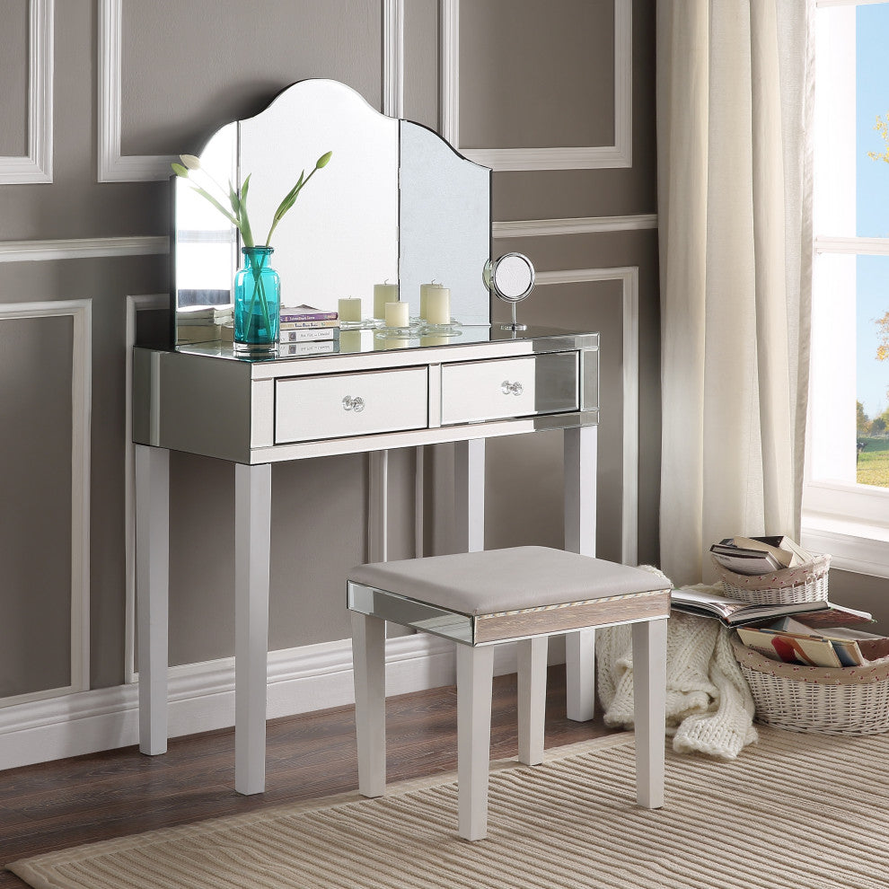 Venecia 3-Piece Vanity Set With Trifold Mirror, White