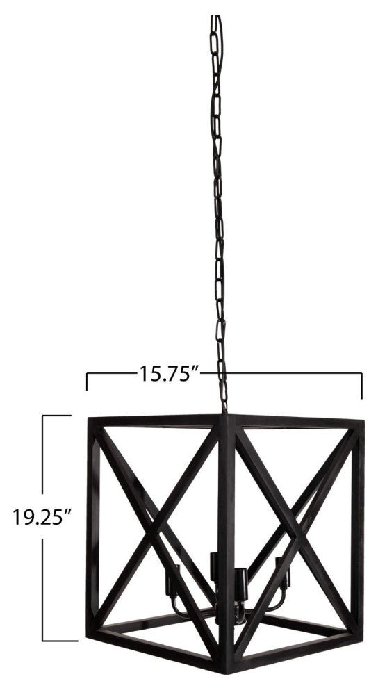 Farmhouse Pendant Lighting, X-Shaped Frame With Candelabra Style Lights, Black