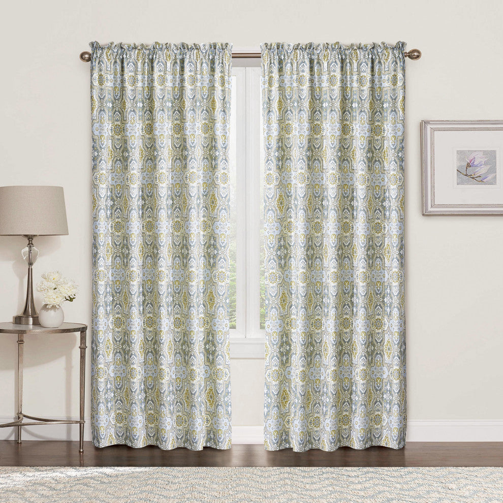 Printed Microfiber 2 Piece Curtain Set, Lanza, 60" X 96"