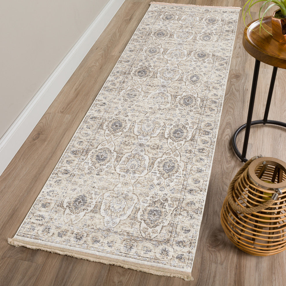 Indoor/Outdoor Marbella MB5 Ivory Machine Washable 2'3" x 10' Runner Rug